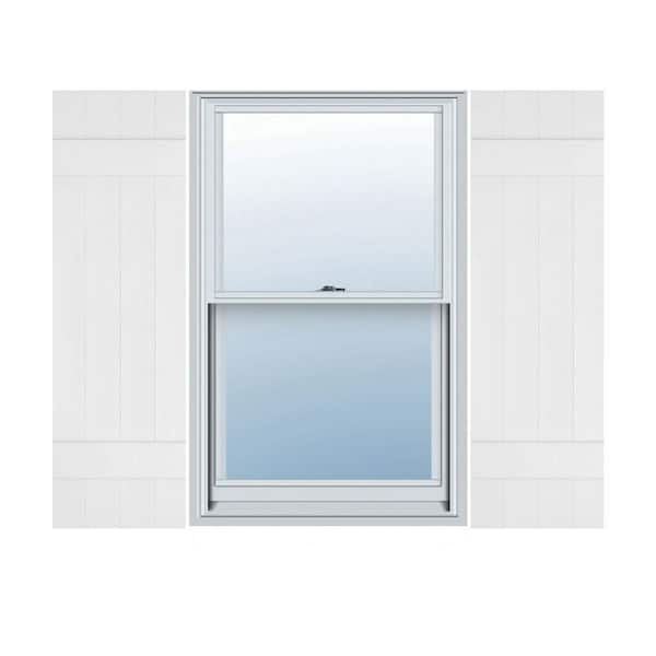 Ekena Millwork 14 in. x 42 in. Lifetime Vinyl Custom Four Board Joined Board and Batten Shutters Pair Bright White