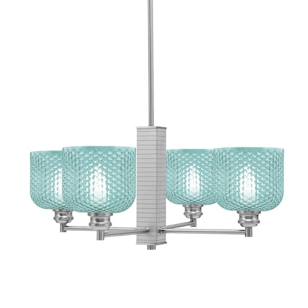 Unbranded Albany 24 in. 4 Light Brushed Nickel Chandelier with Turquoise Textured Glass Shades