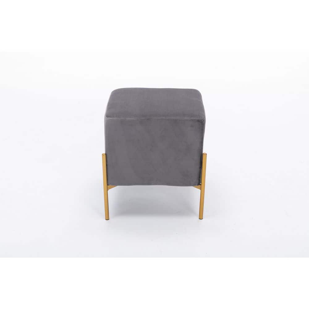 Ethan Contemporary Gray Velvet Accent Stool with Gold Finish Legs