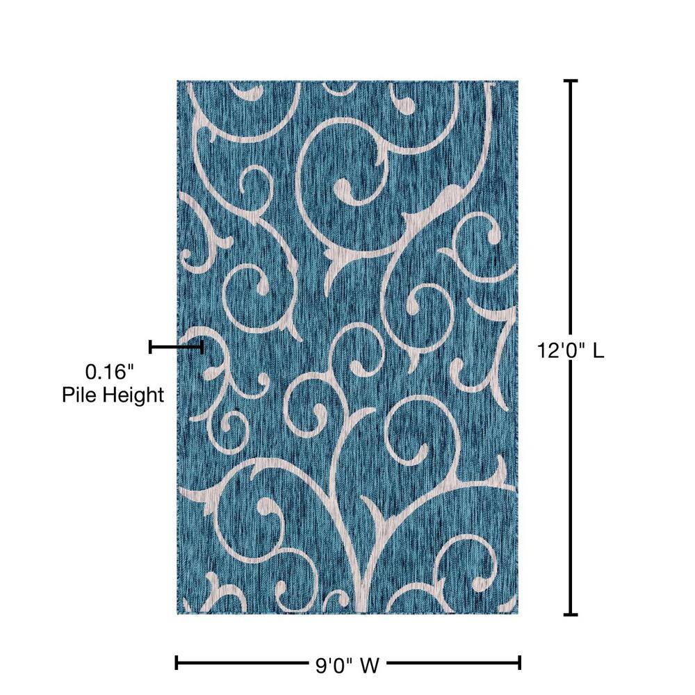 Teal Blue Synthetic 9' x 12' Easy-Care Outdoor Area Rug