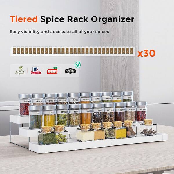 Expandable 3-Tier White Spice Rack Organizer for Cabinet