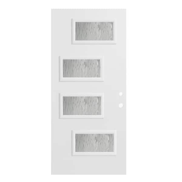 Stanley Doors 32 in. x 80 in. Beatrice Grain 4 Lite Painted White Left-Hand Inswing Steel Prehung Front Door
