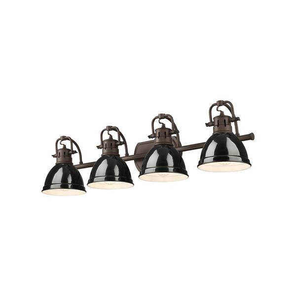 Golden Lighting - Duncan 8.25 in. 4-Light Rubbed Bronze Vanity Light with Black Shade