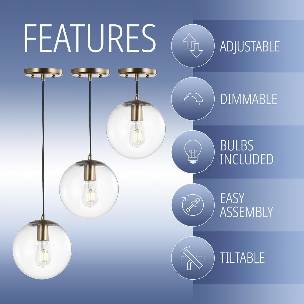 Clear Glass and Brass Globe LED Pendant Light