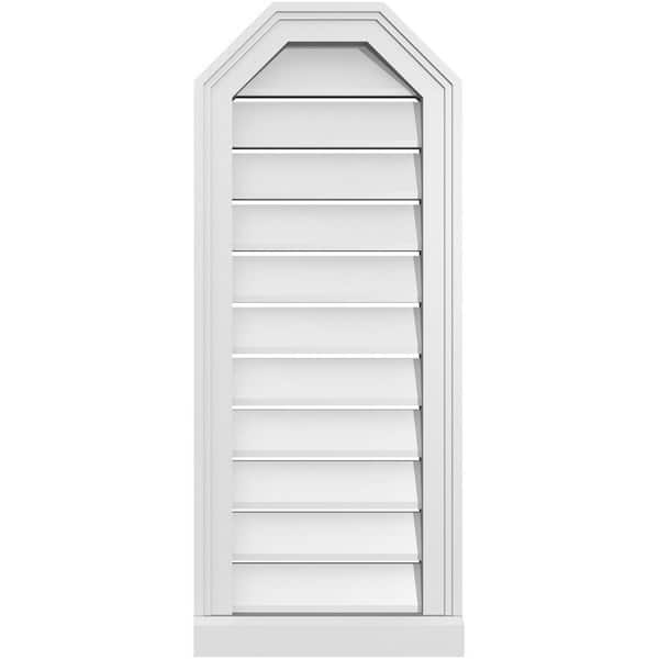 Ekena Millwork 14" x 34" Octagonal Top Surface Mount PVC Gable Vent: Functional with Brickmould Sill Frame