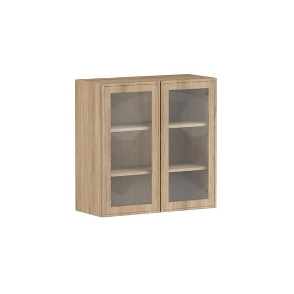 Designer Series Renly 30 in. W x 12 in. D x 30 in. H Assembled Slim Shaker Glass Door Wall Kitchen Cabinet in Sandstone