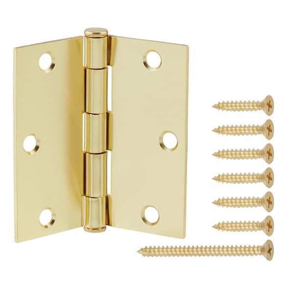 Everbilt 3-1/2 in. Square Radius Bright Brass Squeak-Free Door Hinge