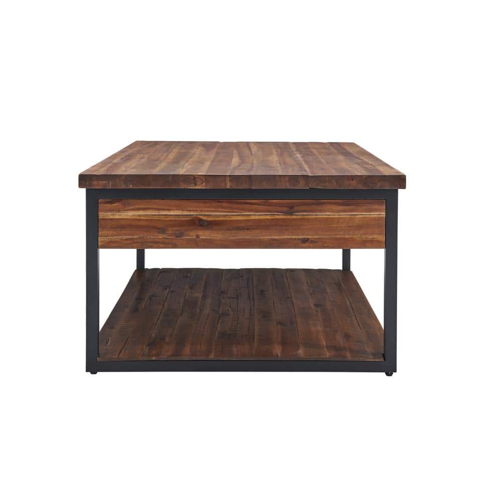 Claremont 48" Rustic Wood Coffee Table with Drawer and Shelf