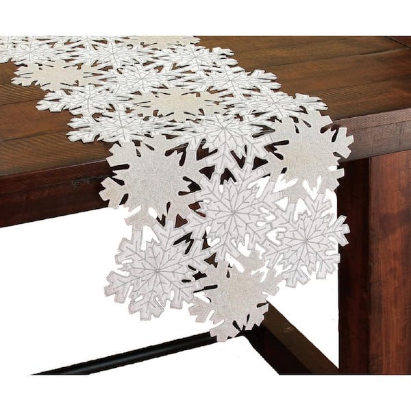 Christmas Table Runner Snowflake White Christmas Table Decorations  Embroidered Sparkle 72inches Long Cutwork Sequin Silver Glitter Shiny  Applique
