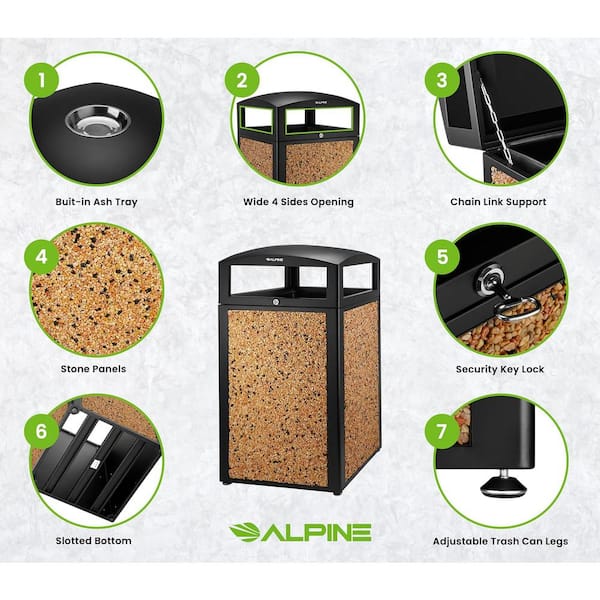 40 Gal. Beige Stone All-Weather Vented Outdoor Commercial Garbage Trash Can with Ashtray Lid and Liner