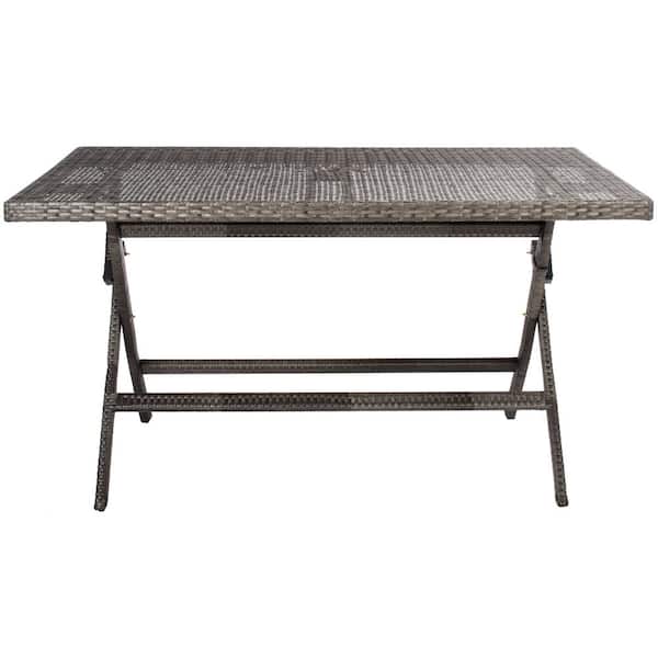 SAFAVIEH Akita Gray/Brown Folding Rattan Outdoor Dining Table
