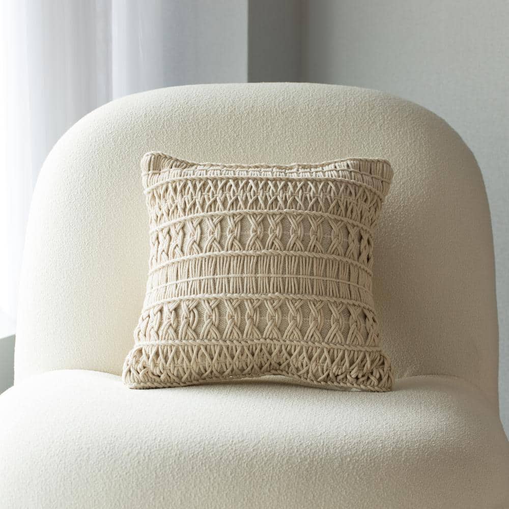 Natural Handwoven Cotton Euro Throw Pillow with Layered Pattern