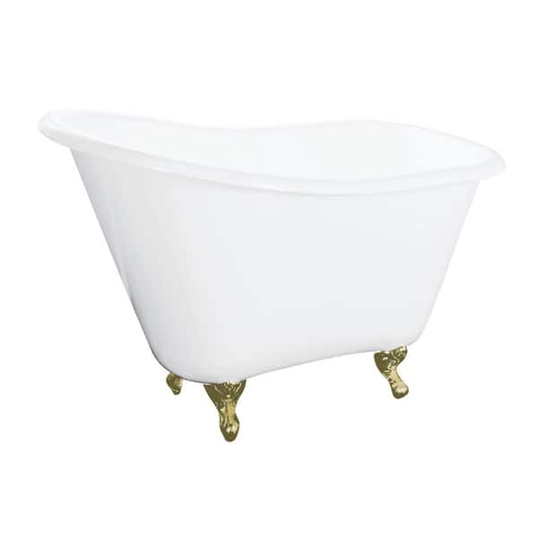 Tazatina 51 in. x 31 in. Cast Iron Clawfoot Soaking Bathtub in White/Brushed Brass