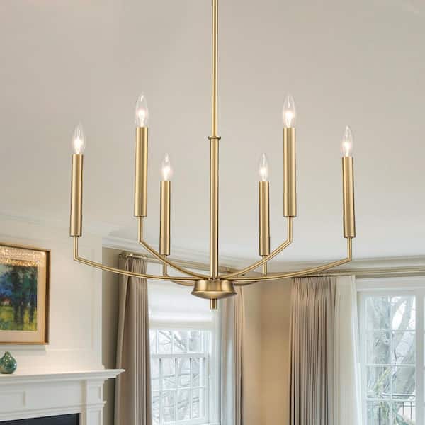 LLHZSY 24.41 in. 6-Light Gold Transitional French Country Farmhouse Candlestick Chandelier for Living Room Dining Room