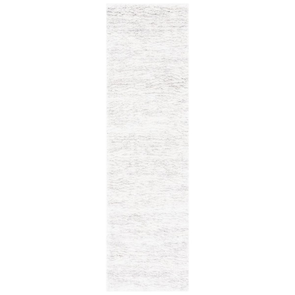 Berber Shag 2 ft. x 14 ft. Ivory/Light Gray 2-Toned Solid Runner Rug