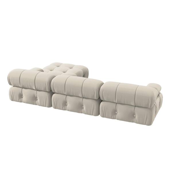 J&E Home 103.8 in. Square Arm Velvet 4-Piece L Shaped