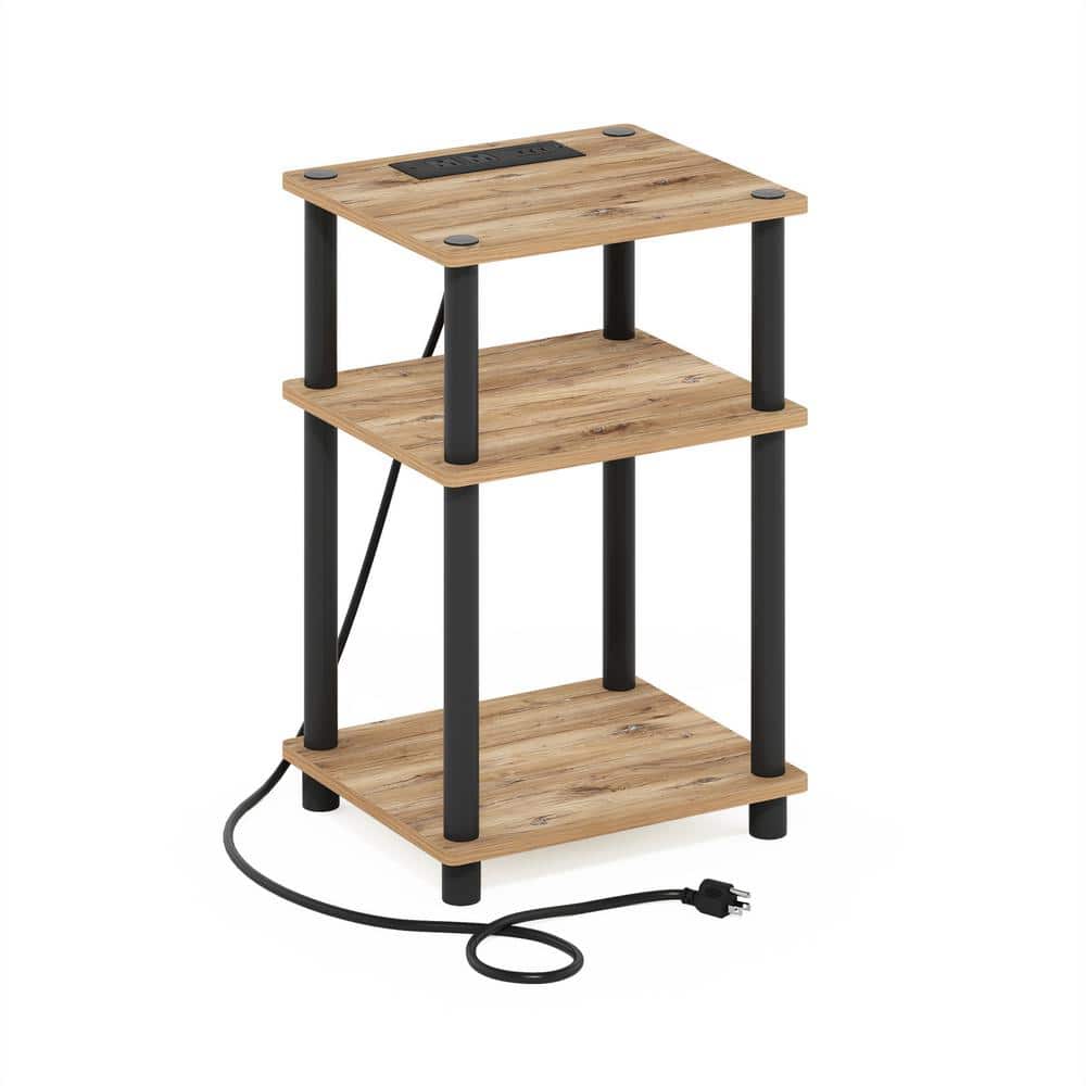 Furinno Just 13.39 in. Flagstaff Oak/Black Rectangle Wood End Table