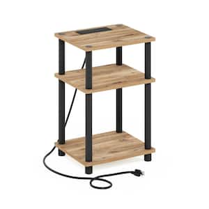 Just 13.39 in. Flagstaff Oak/Black Rectangle Wood End Table with Charging Port