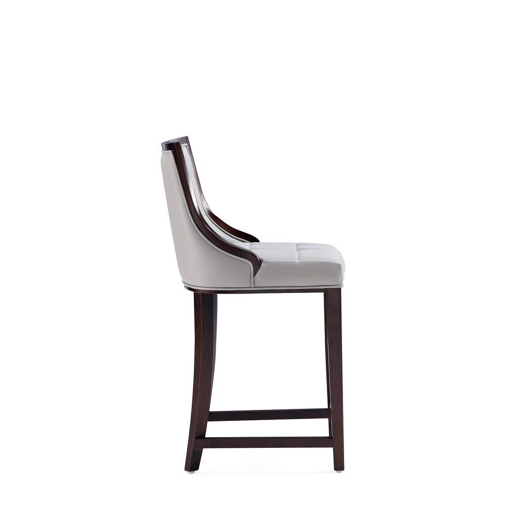 Set of 2 Light Grey Faux Leather Walnut Wood Counter Stools