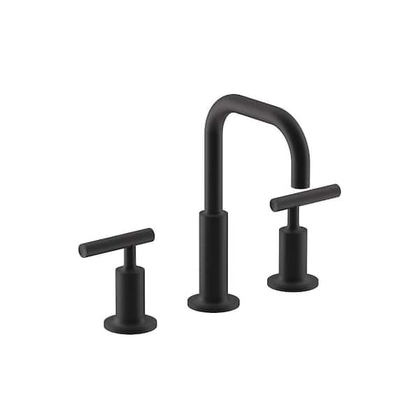 KOHLER Purist 8 in. Widespread 2-Handle Bathroom Faucet with Lever Handles in Matte Black