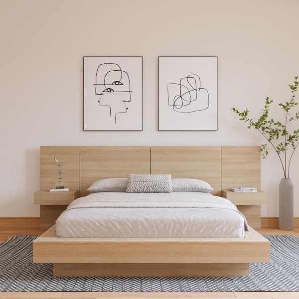 Napa 4-Piece Natural Blonde Oak Wood Composite King Size Platform Bedroom Set with Floating Nightstands