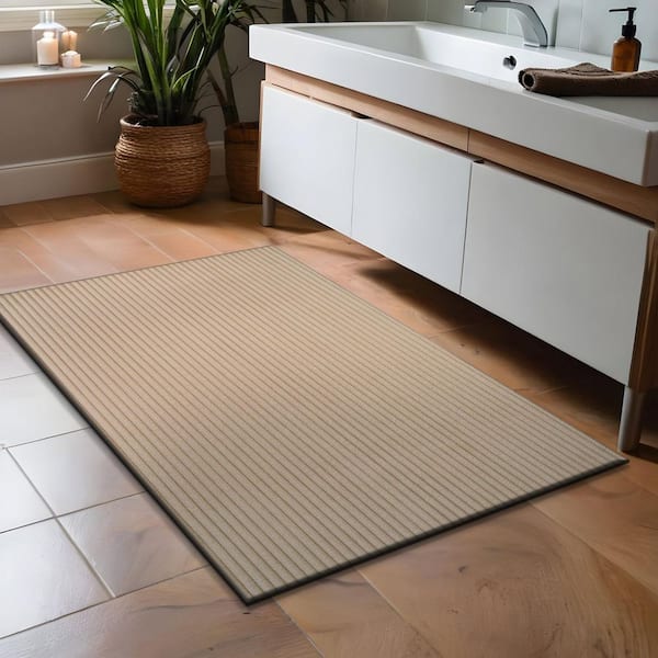 UltraPlush Touch 2 ft. x 3 ft. Beige Non-Slip Rubber Back Washable Polyester Stripes Indoor Area Rug