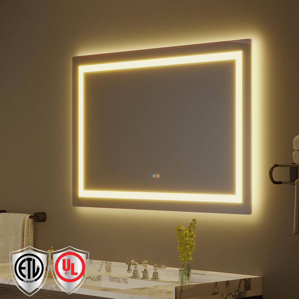 55 in. W x 36 in. H Rectangular Frameless Anti-Fog LED Light Wall Bathroom Vanity Mirror with Backlit and Front Light price history on PriceWatchPro