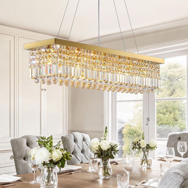 47 in. 10-Light Modern Gold Crystal Chandelier for Dining Room and Living Room