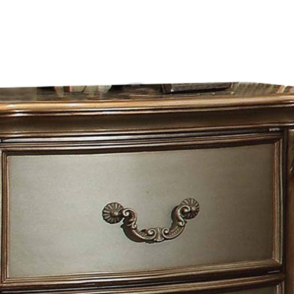 Vendome Antique Gold Patina and Bone Two-Drawer Nightstand