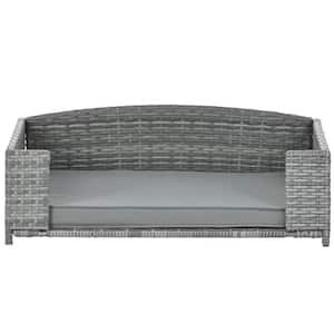 Gray Wicker Outdoor Dog Bed, Pet Bed Day Bed with Gray Cushions