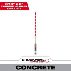 3/16 in. x 4 in. x 6 in. SHOCKWAVE Carbide Hammer Drill Bit for Concrete, Stone, Masonry Drilling