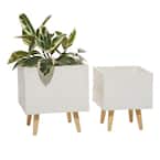 13 in. and 15 in. White Square Fiberclay Planters (Set of 2)