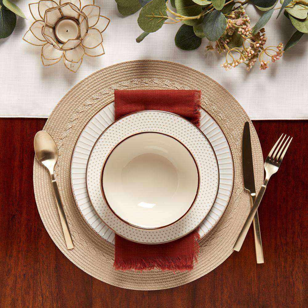 Monroe White Ceramic Embossed 12-Piece Dinnerware Set