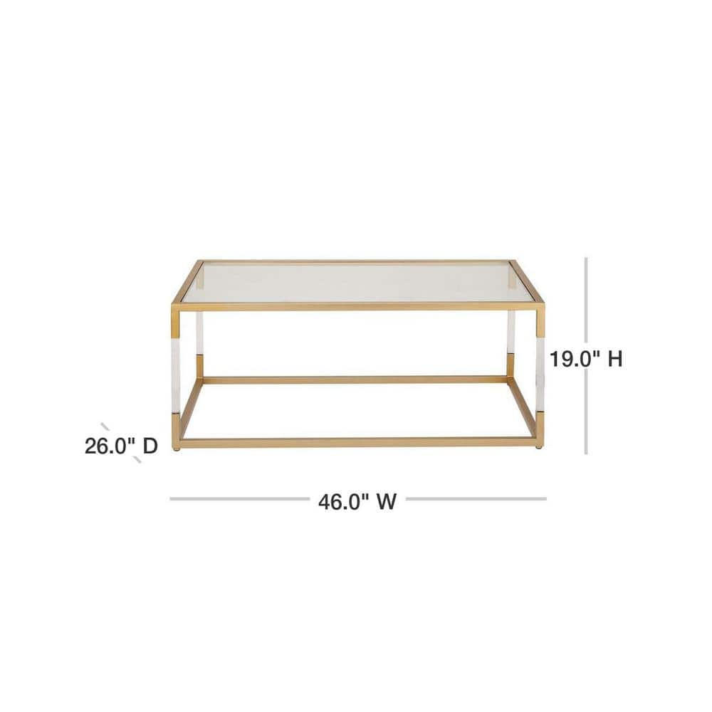 Elegant Gold and Clear Rectangular Outdoor Coffee Table with Acrylic Legs