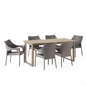 Maya 7-Piece Wood and Faux Rattan Outdoor Gray Dining Set