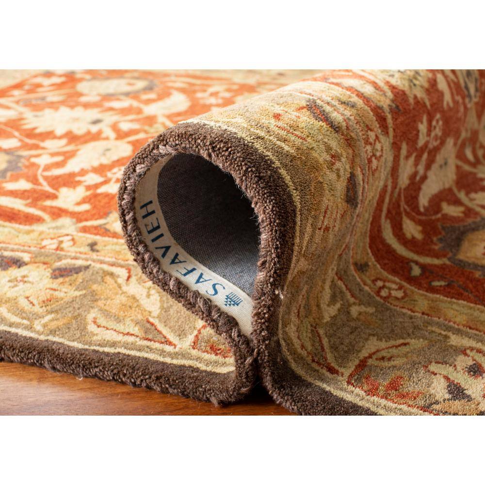 Handmade Rust and Green Floral Wool Runner Rug