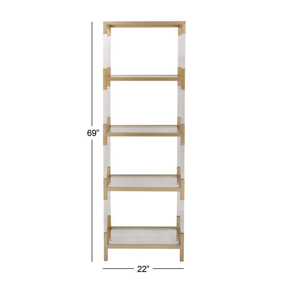 Gold and Clear Glass 5-Tier Shelving Unit with Acrylic Legs