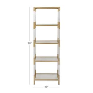 69 in. 5 Tier Metal Stationary Gold Minimalistic Shelving Unit with Clear Glass Shelves and Acrylic Legs