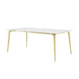 Ira 90 in. White Marble Dining Table with Gold Metal Legs