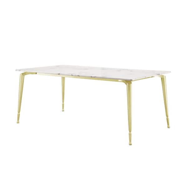 Nicole Miller Ira 90 in. White Marble Dining Table with Gold Metal Legs