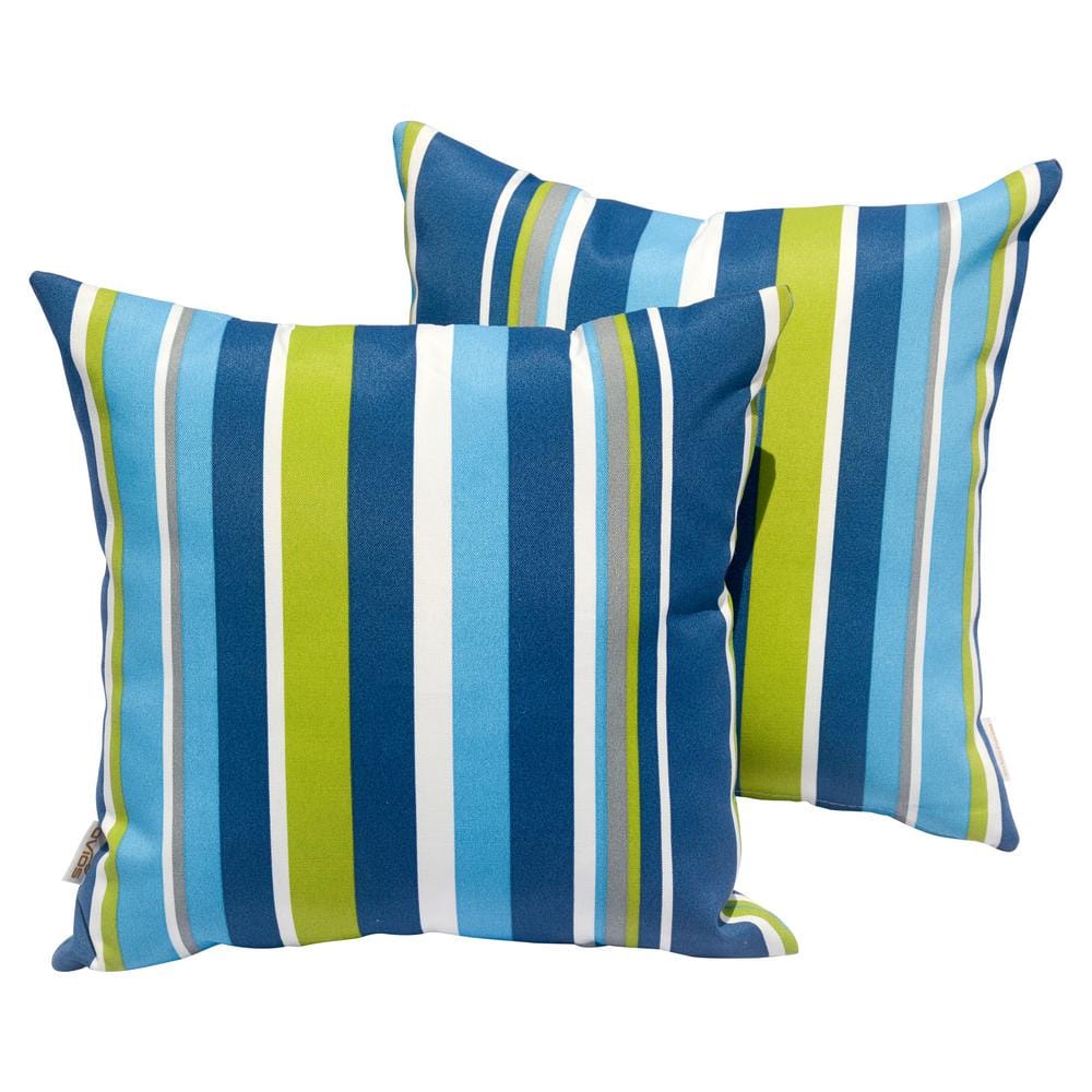 HOOOWOOO Sophia 17 in. x 17 in. Blue Stripe Polyester Square Outdoor