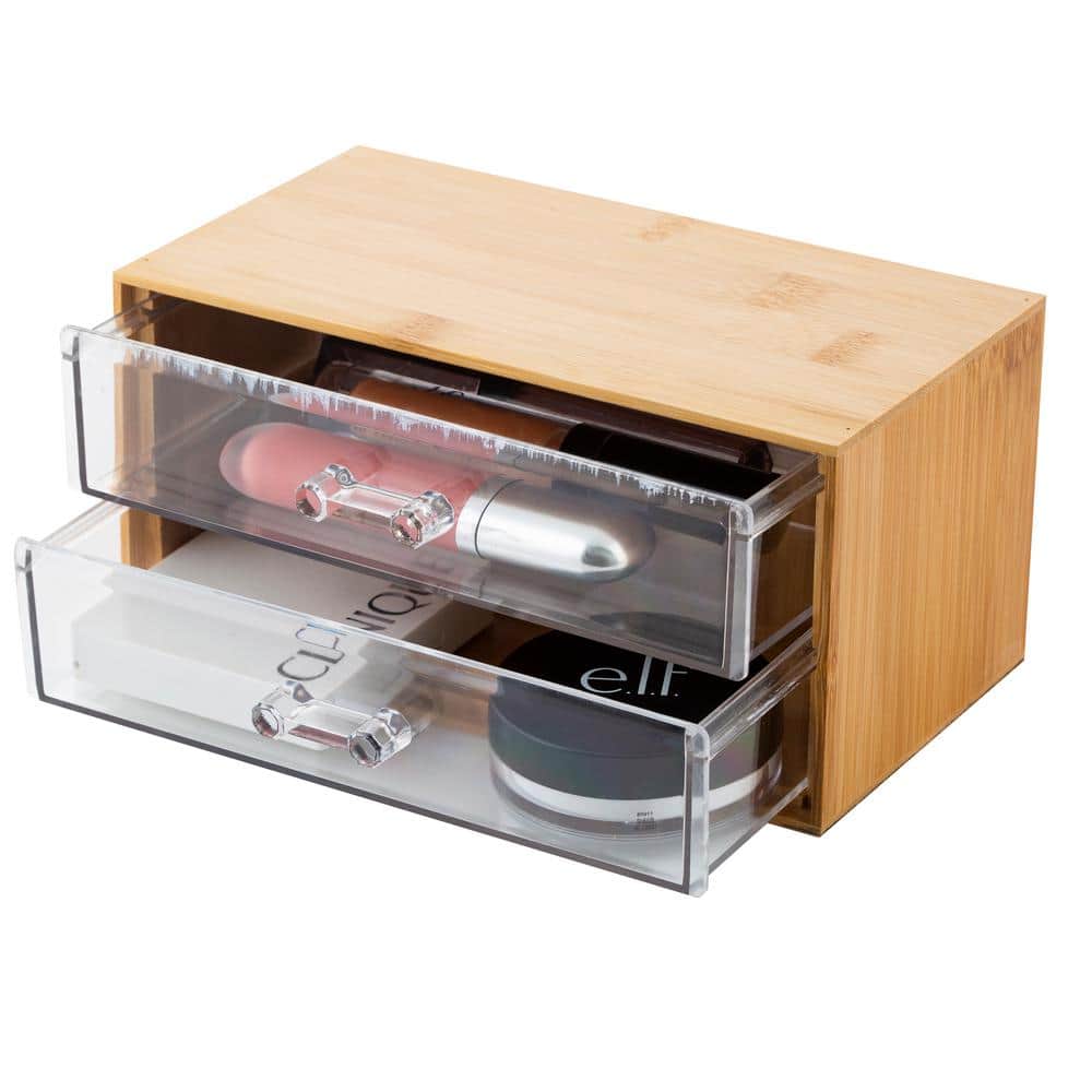 Compact Bamboo and Clear 2-Drawer Cosmetic Organizer