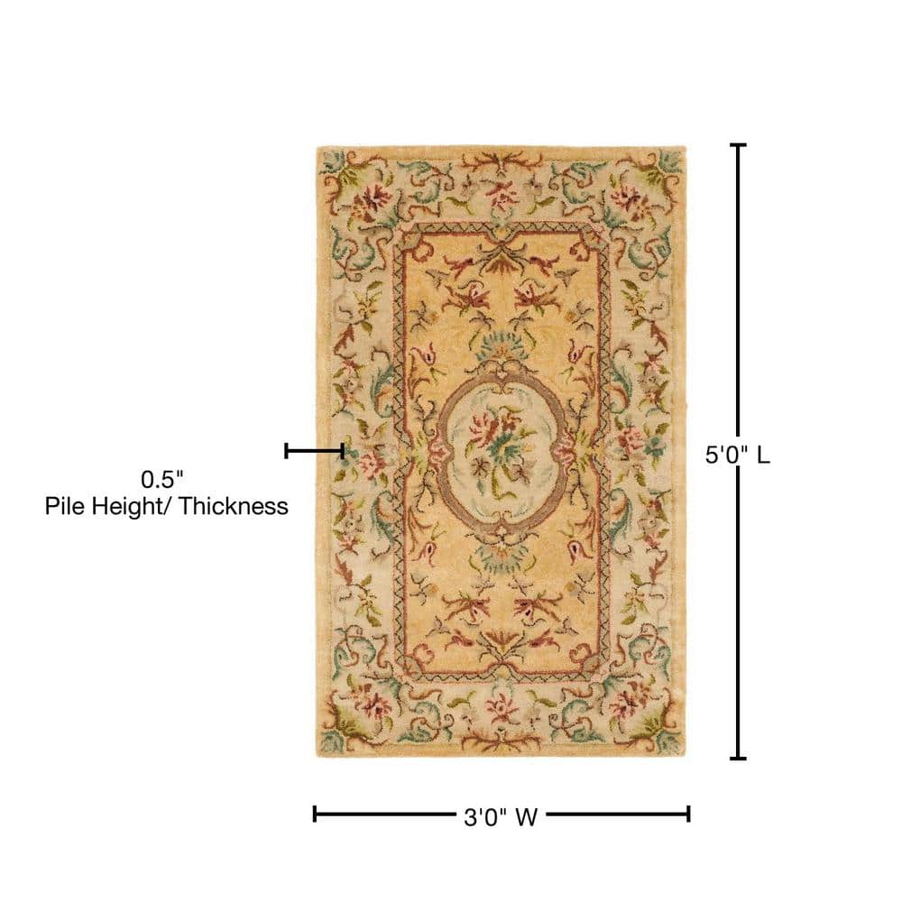Handmade Light Gold and Beige Wool Area Rug 3' x 5'