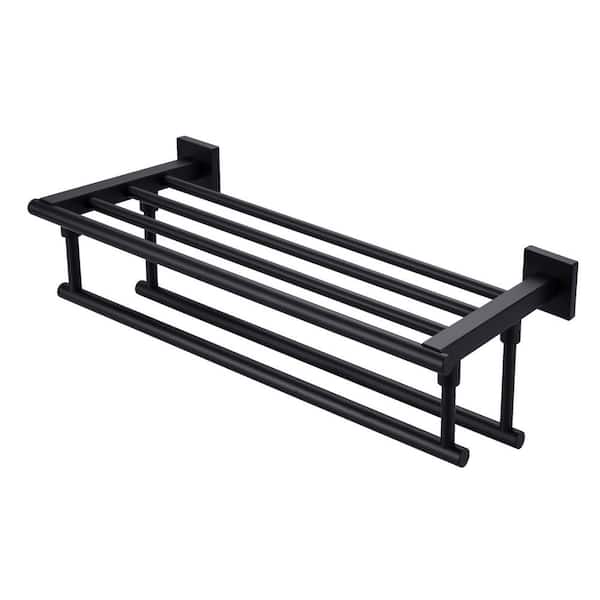 AVITAS 20 in. Bathroom Wall Mounted Double Tier Towel Rack with Double Towel Bar Stainless Steel in Matte Black