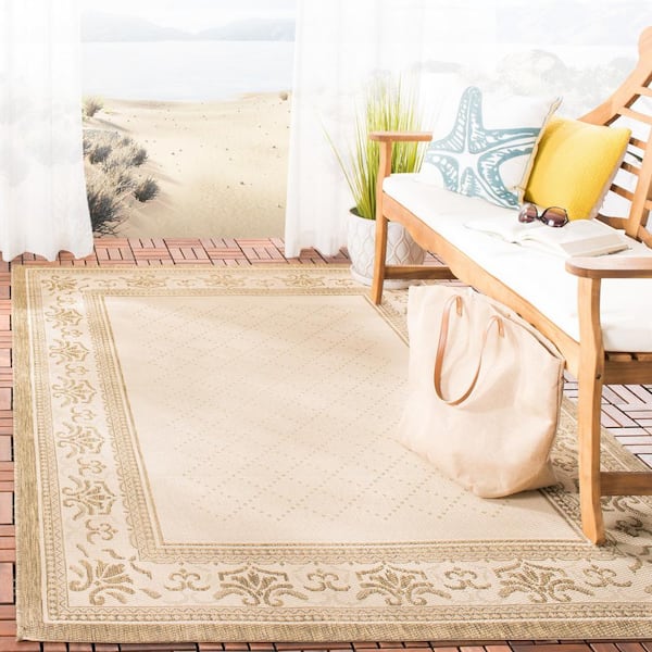 Courtyard Natural/Brown 8 ft. x 8 ft. Square Border Indoor/Outdoor Patio  Area Rug