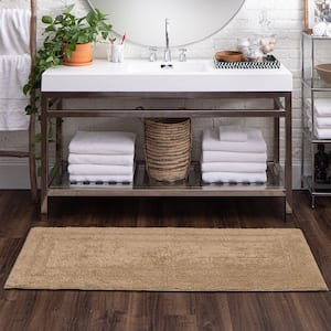 Cotton Reversible Taupe 24 in. x 60 in. Tan Cotton Machine Washable Bath Mat