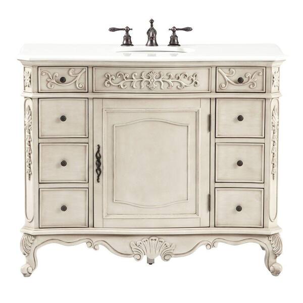 Home Decorators Collection Winslow 45 in. W Bath Vanity in Antique White with Marble Vanity Top in White