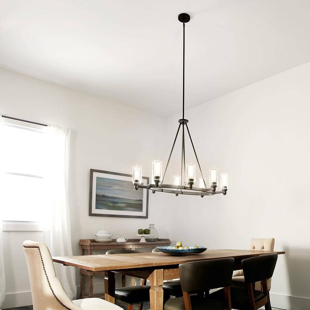 Circolo 36.5 in. 8-Light Brushed Nickel Contemporary Shaded Oval Chandelier for Dining Room price history on PriceWatchPro