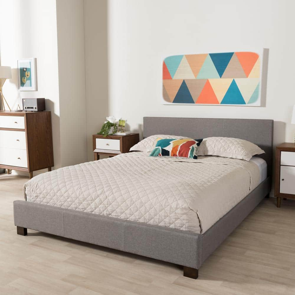 Baxton Studio Pless Contemporary Gray Fabric Upholstered Queen Size Bed ...