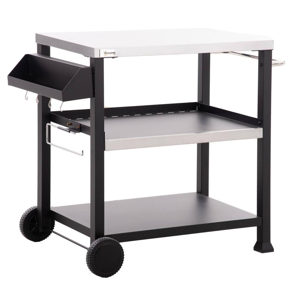32 in. x 20.5 in. 3-Shelf Black Outdoor Grill Cart with Stainless Steel Tabletop, Side Handle and Wheels price history on PriceWatchPro